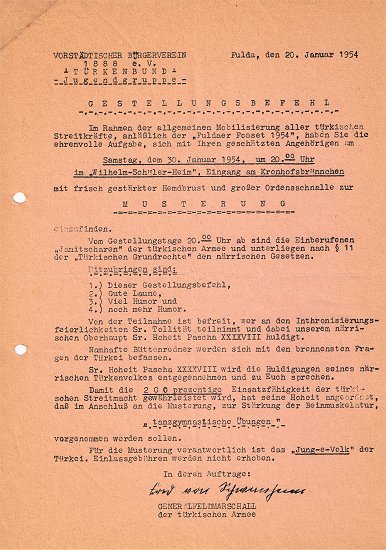 Einladung zur Musterung der T&uuml;rken 1954