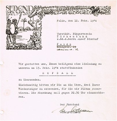 Einladung zum Hofball im S&uuml;dend 1954